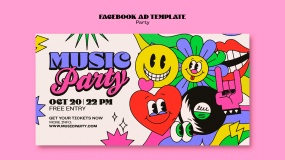 手绘涂鸦音乐派对广告PS